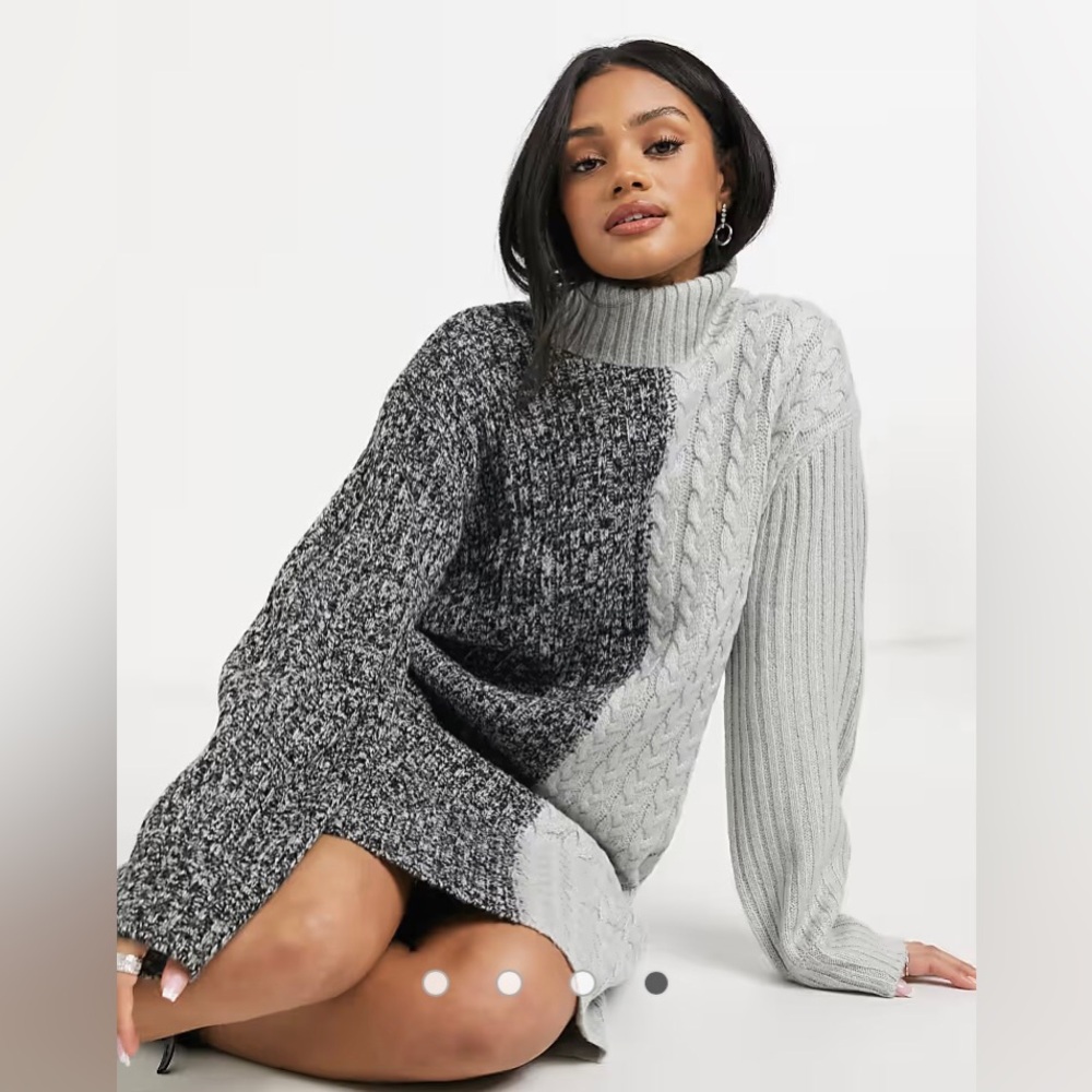 Violet Romance contrast cable knit roll neck sweater dress in gray size M (8-10)